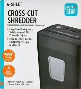 lot 42453 image: PenGear 6-Sheet Cross-Cut PaperCredit Card Shredder with 3.7 Gallon Bin Black Home & Office Use