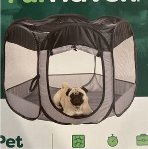 lot 42458 image: FurHaven Pet Products Medium Portable Mesh Playpen Pop-up Enclosure for Dogs & Cats Black