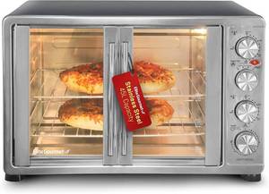 $170 Elite Gourmet ETO4510M French Door Convection Oven 4-Control Knobs, Bake Broil Toast Rotisserie Keep Warm Stainless Steel