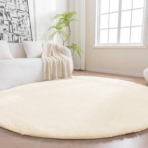 lot 5013 image: Fluffy Washable Round Area Rug, Circle Shaggy Carpet for Living Room, Bedroom, Nursery, 8R, Beige