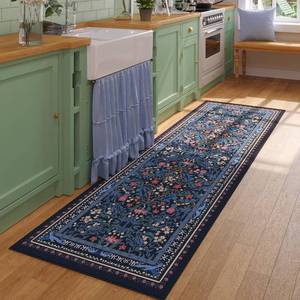 lot 5014 image: Runner Rug for Kitchen Rug Non Slip 2x6 Washable Rugs with Rubber Backing Soft Vintage Floral Botanical Carpet Runner for Kitchen, Laundry, Bedroom, Bathroom, Blue
