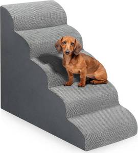 lot 5021 image: Dog Stairs for Bed 28.7H, 5-Step Dog Ramp, Non-Slip Sturdy Pet Steps for Small Dogs & Cats to get on High Bed or Couches, Grey