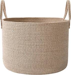 lot 5023 image: JMvicyroam 65L Extra Large Blanket Basket for Living Room - Woven Cotton Rope Laundry Hamper with Reinforced Handles - Storage Bin for Pillows, Comforters & Toys - Machine Washable,Oatmeal