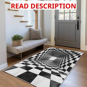 lot 5025 image: Boho Area Rug for Living Room Abstract 3x5 Entryway Rug Modern 3D Hole Trap Optical Visual Illusion Rugs Non Slip Low Pile Machine Washable Black White Floor Carpet for Indoor Bedroom Dining Room