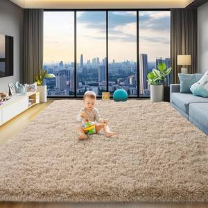 lot 5029 image: qulint 8x10 Area Rug for Living Room, Fluffy Shag Tan Rug for Bedroom Soft Large Carpet for Living Room, Shaggy Fuzzy Alfombra for Dorm Office Classroom Home Decor (8ft x 10ft, Light Tan)