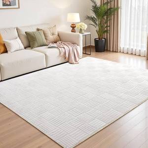 lot 5030 image: 5x7 White Washable Shag Area Rug for Girls Bedroom, Modern Geometric Non Slip Living Room Rugs, Fluffy Soft Thick Carpet for Kids Room, Dorm, Office, and Home Decor