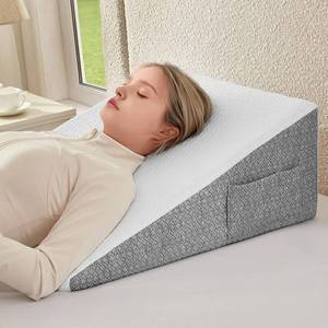 lot 5035 image: Nordjager Wedge Pillow for Sleeping & Resting, 24x24x10 Memory Foam Cushion with Grey and White Patterned Polyester Cover, Ideal for Bedroom & Living Room   Comfortable Support for Adults