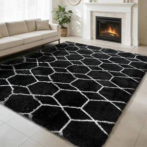 lot 5037 image: Shag Area Rug for Bedroom 5x8,Fluffy Area Rugs for Living Room,Geometric Soft Fuzzy Rug Non-Shedding Indoor Plush Carpet for Kids Bedroom Nursery Dorm Home Christmas,Black and White
