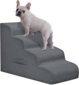 lot 5054 image: Mesa Lemon Dog Stairs for Small Dogs and Cats, 20 H 4 Steps Dog Ramp for High Beds, Couch, Sofa, Waterproof Pet Stairs with Removable Washable Cover, Non-Slip Sturdy Pet Steps
