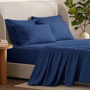 lot 5064 image: Bare Home Hotel Luxury King Sheet Set, Extra Soft - 6 Piece Set - Deep Pockets - Easy Fit - Cooling & Breathable - Wrinkle, Fade, Stain Resistant - Includes 4 Pillowcases (King, Dark Blue)