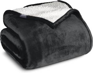 lot 5068 image: Bare Home Sherpa Fleece Blanket - FullQueen Size - Blanket for Bed, Sofa, and Couch - Warm & Lightweight - Fluffy & Soft - Reversible (FullQueen, Black)