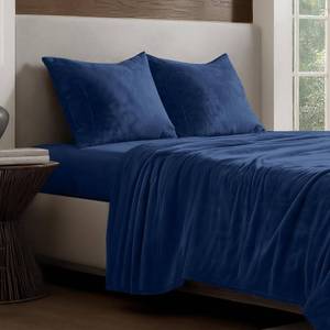 lot 5071 image: Bare Home Microplush Fleece Sheet Set - Queen Size - Ultra Soft Velvet - Cozy & Warm - Plush All-Season Comfort - Wrinkle Resistant - Deep Pocket Fit - Non-Pilling Sheets (Queen, Dark Blue)