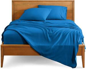 lot 5078 image: Bare Home Split King Sheet Set - 1800 Ultra-Soft Microfiber Bed Sheets - Double Brushed - Deep Pockets - Easy Fit - 5 Piece Set - Bedding Sheets & Pillowcases (Split King, Medium Blue)