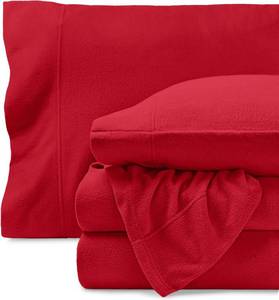 lot 5080 image: Bare Home Super Soft Fleece Sheet Set - Split King Size - Extra Plush Polar Fleece, No-Pilling Bed Sheets - All Season Cozy Warmth (Split King, Red)