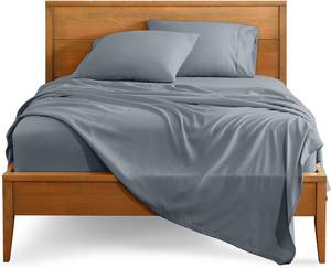 lot 5089 image: Bare Home Split Head Flex King Sheet Set - 1800 Ultra-Soft Microfiber Bed Sheets - Double Brushed - Deep Pockets - Easy Fit - 4 Piece Set - Bedding Sheets & Pillowcases (Steel Blue)