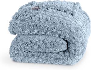 lot 5090 image: Bare Home Faux Shearling Blanket - King Size - Blanket for Bed, Sofa, Couch, Camping, Travel, and Gifts - Warm & Lightweight - Fluffy & Soft (King, Cable Dusty Blue)