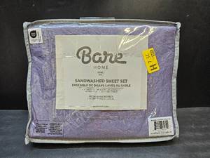 lot 5093 image: Bare Home sandwashed sheet set is a King size featuring a textured purple microfiber material