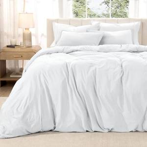 lot 5096 image: Bare Home Microfiber Duvet Cover Set - Ultra Soft Washed Microfiber - Oversized King Size - Linen-Like Look - Easy Care - Breathable Fabric - Our Softest Duvet Cover Set (Oversized King, White)