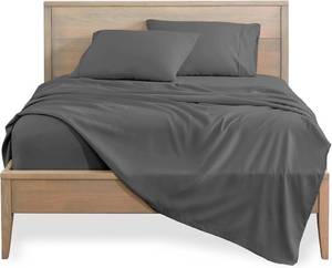 lot 5097 image: Bare Home Split Queen Sheet Set - 1800 Ultra-Soft Microfiber - Double Brushed - Deep Pockets - Easy Fit - 5 Piece Set - Bedding Sheets & Pillowcases (Split Queen, Grey)
