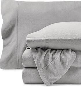 lot 5104 image: Bare Home Super Soft Fleece Sheet Set - Split Head Flex King Size - Extra Plush Polar Fleece, No-Pilling Bed Sheets - All Season Cozy Warmth (Split Head Flex King, Light Grey)