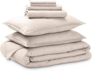 lot 5106 image: Bare Home Bed-in-A-Bag 7 Piece Comforter & Sheet Set - King - Goose Down Alternative - Ultra-Soft 1800 Premium Bedding Set - Cationic (King, Heathered Pebble)