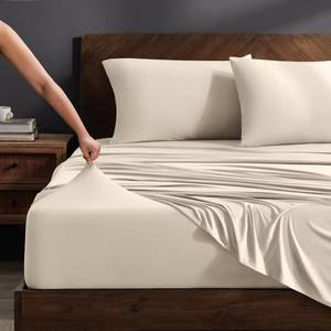 lot 5113 image: Bare Home Cooling Performance Jersey Knit Stretch Sheet Set, Moisture-Wicking & Breathable, 4-Way Stretch Bed Sheets, Envelope Pillowcases (Queen, Sand)