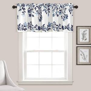 lot 5117 image: Lush Decor Tanisha Curtain Valance - Light Filtering, Floral Vine Print, Beautiful, Modern, Elegant Home Decor - 52 W x 18 L, Navy & White