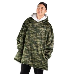 lot 5147 image: Amazon.com Bare Home Sherpa Fleece Wearable Blanket - Oversized Wearable Blanket Hoodie - Adult Size - Warm & Cozy - Soft Blanket - Comfortable Blanket Sweatshirt with Two Zipper Pockets (Adult, Camo - Green)
