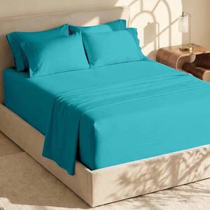 lot 5152 image: Hearth & Harbor Bed Linen Set - Split King Size, 6 Piece, Extra Deep Pocket, Microfiber, Teal
