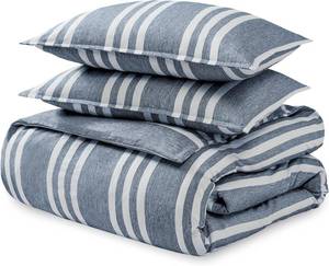 lot 5180 image: Bare Home Bedding Duvet Cover Full Size - Premium 1800 Super Soft Collection - Lightweight, Cooling Duvet Cover - Soft Breathable (Full, Stripe - Heathered Midnight Blue)
