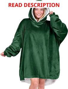 lot 5188 image: Bare Home Wearable Blanket Hoodie - Soft Plush Sherpa - Warm and Cozy - Oversized Wearable Blanket. Color is Olive Green