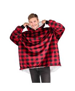 lot 5192 image: Bare Homey B-Cozy Adult Sherpa Fleece Wearable Blanket - Red - ONE SIZE