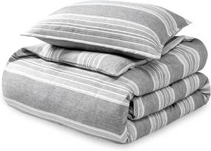 lot 5195 image: Bare Home Duvet Cover - Extra Long Size Bedding Set - Premium 1800 Super Soft Collection - Lightweight, Cooling - Soft Breathable Duvet Cover (TwinTwin XL, Stripe - Heathered Charcoal)