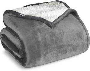 lot 5201 image: Bare Home Sherpa Fleece Blanket - King Size - Blanket for Bed, Sofa, and Couch - Warm & Lightweight - Fluffy & Soft - Reversible (King, Grey)