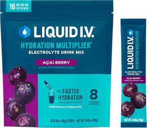 lot 7020 image: Liquid I.V.  Hydration Multiplier - Acai Berry  Electrolyte Powder Drink Mix  1 Pack (16 Servings) BB OCT 2025