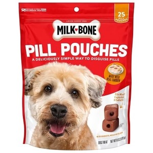 lot 7021 image: Milk-Bone Chewy Dog Treats Bone Pill Pouches Chicken Flavor 6oz BB 82024