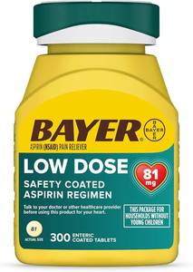 lot 7040 image: Bayer Aspirin Low Dose 81 mg, Enteric Coated Tablets, Doctor Recommended, Secondary Prevention of Cardiovascular Disease, 300 Safety Coated Tablets BB 62026