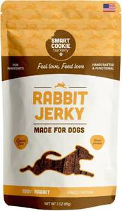lot 7056 image: Smart Cookie Single Ingredient Rabbit Jerky Dog Treats - Training Treat Strips for Dogs and Puppies with Allergies, Sensitive Stomachs - Dehydrated, 100% Meat, Grain Free, Made in USA - 3oz BB 122024