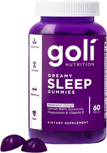 lot 7061 image: Goli Dreamy Sleep Gummy - 60 Count - Melatonin, Vitamin D, Magnesium, and Lemon Balm Extract - Gelatin-Free, Gluten-Free, Vegan & Non-GMO BB 72025