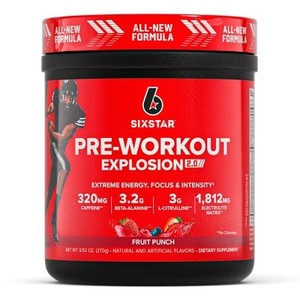 lot 7067 image: Six Star Pre-Workout Explosion 2.0 Sports Nutrition Supplement Powder - Fruit Punch - 10oz 30 servings Energy, Gluten-Free BB JUNE 2027