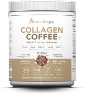 lot 7070 image: NUTRACOLLAGEN Peptide Protein Powder with Premium Columbian Coffee Grass-Fed Keto Friendly, MCT Coconut Oil Powder, Soy Free, Gluten Free, Sugar Free, 40mg Caffeine per Srving 25 Servings Original BB 42027