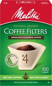 lot 7071 image: Melitta #4 Unbleached Coffee Filters, Premium, Natural Brown, Flavor Enhancing Coffee Filters for 8-12 Cup Coffee Makers, Kosher Certified, Compostable, 100 Count