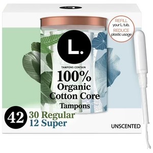lot 7089 image: Lot of 2 L. Organic Cotton Tampons DuoPack - RegularSuper Absorbency, 42 Ct each