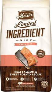 lot 7092 image: Merrick Limited Ingredient Diet Grain Free Dry Dog Food, Premium and Healthy Kibble, Salmon and Sweet Potato - 4.0 lb. Bag BB AUG 2024