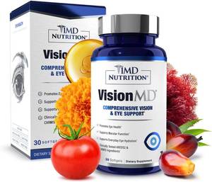 lot 7108 image: 1MD Nutrition VisionMD Eye Vitamin CARMIS - Eye Supplement for Adults - with OptiLut Lutein & Zeaxanthin - Supports Vision Health Care, Everyday Eye Strain, & Occasional Dry Eye - 30 Softgels BB 62027