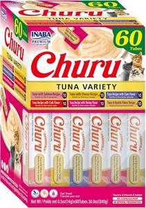 lot 7115 image: INABA Churu Cat Treats, Lickable, Squeezable Creamy Pur e Cat Treat with Green Tea Extract & Taurine, 0.5 Ounces Each Tube, 60 Tubes, Tuna Variety Box BB 72025
