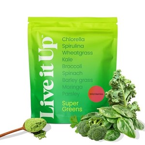 lot 7125 image: Live It up Super Greens Powder  All-Natural Plant-Based Superfood Blend W Probiotics, Digestive Enzymes  Supports Gut Health, Immunity, Energy BB 92027