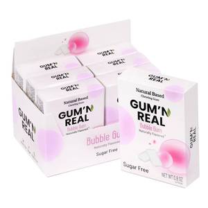 lot 7134 image: GUMN REAL  Sugar Free Natural Chewing Gum  Pack of 6 (96 Pieces Total)  100% Xylitol  Naturally Flavored  Aspartame Free  Vegan (Bubble Gum) BB 22026