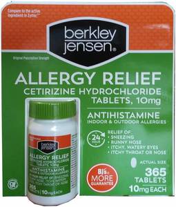 lot 7173 image: Berkley Jensen Allergy Relief, 365 ct. BB 122022
