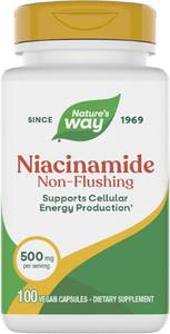 lot 7174 image: Natures Way Niacinamide, Non-Flushing Vitamin B3, Supports Cellular Energy, 500 mg per Serving, 100 Capsules (Packaging May Vary) BB 22022
